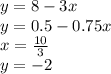 y=8-3x\\&#10; y=0.5-0.75x\\&#10; x=\frac{10}{3}\\&#10; y=-2\\\\&#10;