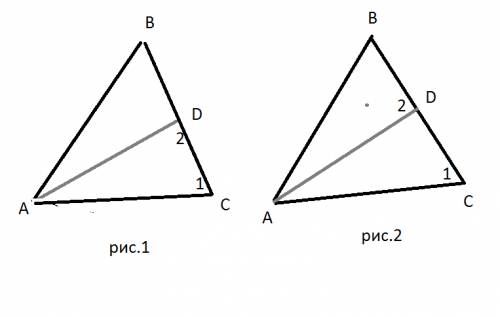Втреугольнике абс проведена биссектриса ад. чему равны все углы треугольника абс, если угол 1 равен