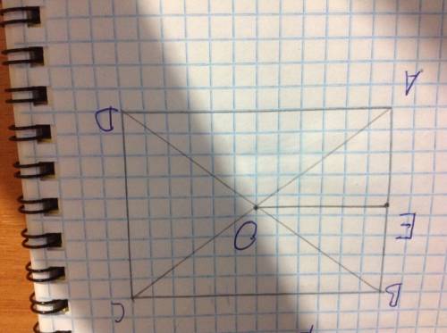 Впрямоугольнике abcd диагонали пересекаются в точке о. точка е – середина ав. уголвас=500. найдите у