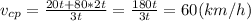 v_{cp}=\frac{20t+80*2t}{3t}=\frac{180t}{3t}=60(km/h)