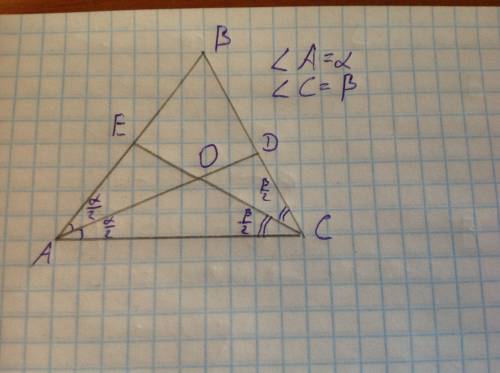 Если α и β-два угла треугольника,то под каким углом пересекаются биссектрисы этих углов?