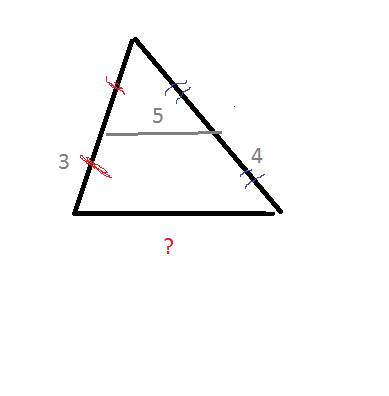 Середня лінія трикутника відтинає від нього трапецію з більшими сторонами 3м і 4м із меншою основою