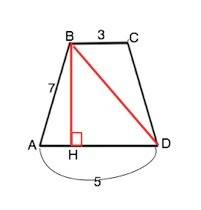 Вравнобедренной трапеции основания равны 3см и 5см, а боковая сторона- 7см. вычислите диагонали и пл