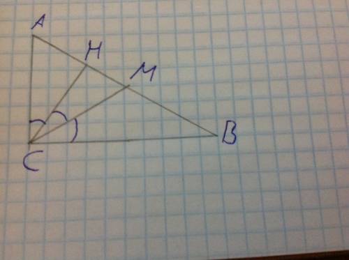 Доказать,что если высота и медиана треугольника,проведенные из вершины угла треугольника,делят этот