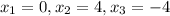 x_1 = 0, x_2 = 4, x_3 = -4