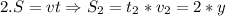 2. S=vt \Rightarrow S_2=t_2*v_2=2*y