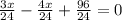 \frac{3x}{24} - \frac{4x}{24} + \frac{96}{24} =0