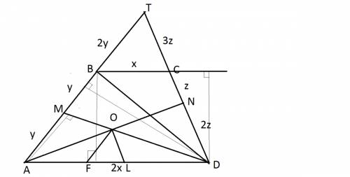 Втрапеции авсd площадью s = 27 см2 основание вс в два раза меньшеоснования аd. точка м делит боковую