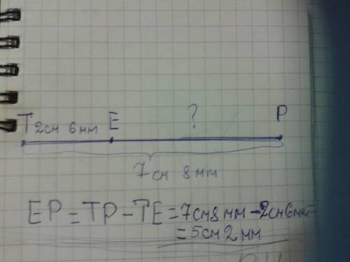 50.° накресліть відрізок тр, довжина якого дорівнює 7 см 8 мм. позначте на ньому точку е так, щоб те