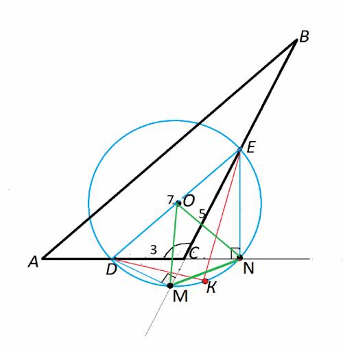 Точки d и e - середины сторон соответственно ас и вс треугольника авс. на отрезке de как на диаметре