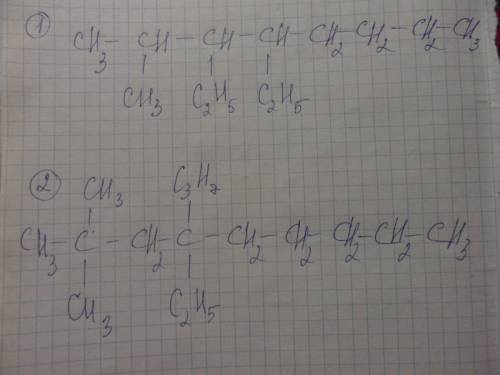 Написать строение формулы веществ, нужно 2-метил, 3, 4-диэтилоктан 2, 2-диметил, 4-этил, 4-пропилнон