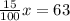 \frac{15}{100}x=63