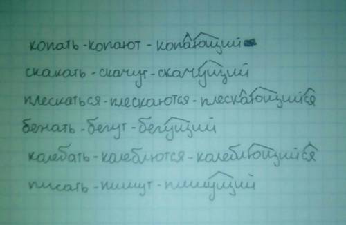 От данных глаголов образуйте сначала форму 3-го лица мн.ч, а затем действительное причастие настояще