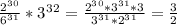 \frac{2^3^0}{6^3^1}*3^3^2= \frac{2^3^0*3^3^1*3}{3^3^1*2^3^1}= \frac{3}{2}