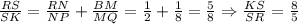 \frac{RS}{SK}=\frac{RN}{NP}+\frac{BM}{MQ}=\frac{1}{2}+\frac{1}{8}=\frac{5}{8}\Rightarrow \frac{KS}{SR}=\frac{8}{5}