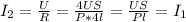 I_{2} = \frac{U}{R} = \frac{ 4US }{P*4l} = \frac{US}{Pl}= I_{1}