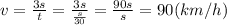v=\frac{3s}{t}=\frac{3s}{\frac{s}{30}}=\frac{90s}{s}=90(km/h)