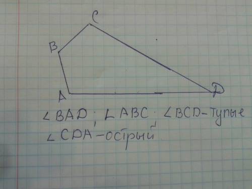 Начерти четырехугольник у которого один угол острый а остальные -тупые