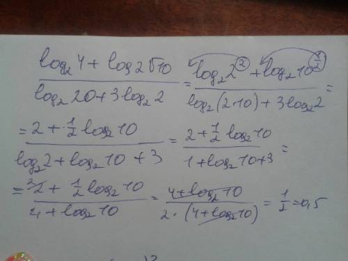 (log2 4+log2 √10) / (log2 20+3log2 2) = ?