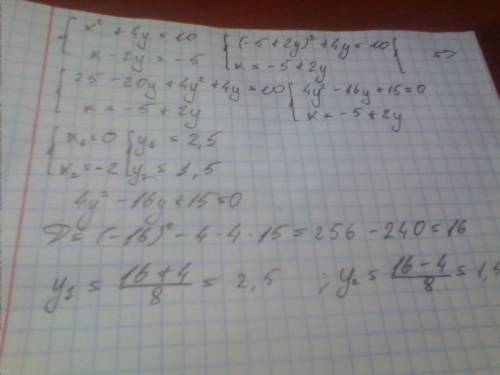 Решить систему уравнений {x^2+4y=10 x-2y=-5