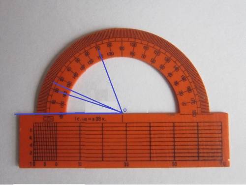 Используя транспортир,постройте прямые,угол между которыми равен: 25 градусов,70 градусов,20 градусо