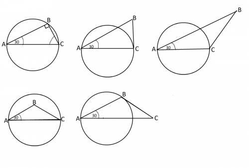 Сторона ac треугольника авс проходит через центр окружности.найдите угол с,если угол а 30 градусов.о