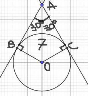 До кола з центром у точці о проведені дотичні ав і ас так, що кут вас =60.обчисліть радіус кола, якщ