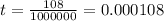 t = \frac{108}{1000000} = 0.000108