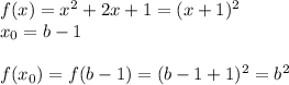 f(x)=x^2+2x+1=(x+1)^2\\x_0=b-1\\\\f(x_0)=f(b-1)=(b-1+1)^2=b^2