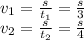 v_1= \frac{s}{t_1} = \frac{s}{3} &#10;\\\&#10;v_2= \frac{s}{t_2} = \frac{s}{4}