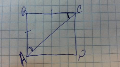 Докажите, что прямоугольник является квадратом, если две его соседние стороны образуют с диагональю