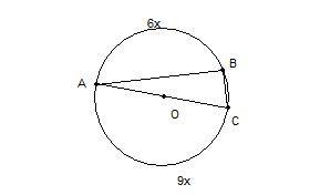 Точки а и b делят окружность на дуги,пропорциональные числа 6 и 9 .через т. а проведен диаметр ас. н
