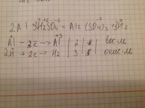 Рсставьте коэффициенты методом электронного al+h2so4=al2 (so4)3+h2