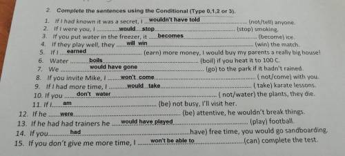 Complete the sentences using the conditional type 0 1 2 3​