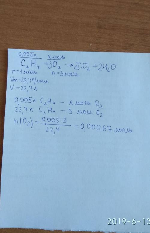 Какое количество воздуха используется для сжигания этилена 5 мл.(в нормальных условиях) .