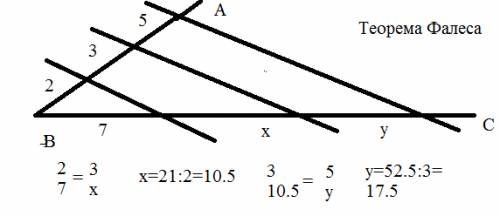 Стороны угла авс пересечены тремя параллельными прямыми так, что на одной стороне угла отсеклись отр