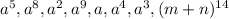 a^5,a^8,a^2,a^9,a,a^4,a^3, (m+n)^{14}