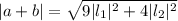 |a+b|=\sqrt{9|l_1|^2+4|l_2|^2}