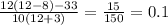 \frac{12(12-8)-33}{10(12+3)} = \frac{15}{150} =0.1