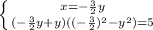\left \{ {{ x} =- \frac{3}{2}y } \atop {(-\frac{3}{2}y+y)( (-\frac{3}{2})^{2} -y ^{2})=5 } \right.