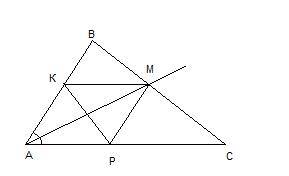 Втреугольнике abc проведена биссектриса am. отрезок mk параллелен стороне ac и пересекает ab в точке