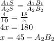 \frac{A_1S}{A_2S} = \frac{A_1B_1}{A_2B_2} \\ \frac{4}{10} = \frac{18}{x} \\ 4x=180 \\ x=45 - A_2B_2