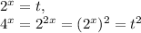 2 ^{x}=t, \\ 4 ^{x} =2 ^{2x} =(2 ^{x}) ^{2}=t ^{2}