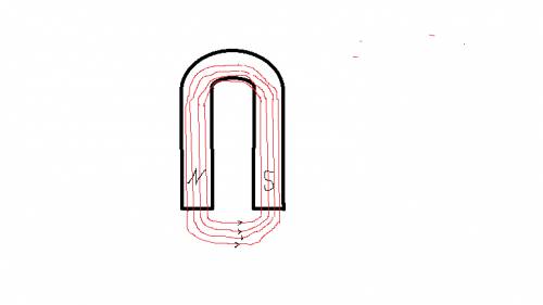 Нарисуйте магнитное поле дугообразного магнита и укажите направление линий магнитной индукции