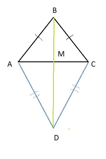 Треугольник abc-равносторонний,а треугольник adc- равнобедренный.докажите ,что прямая bd делит отрез