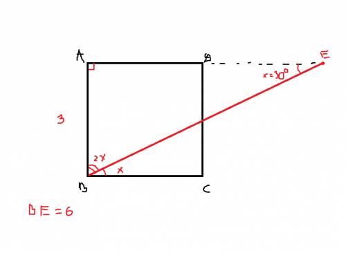 Продолжении стороны ad квадрата abcd за точку д взяли точку е такую. что луч be делит угол abc в отн