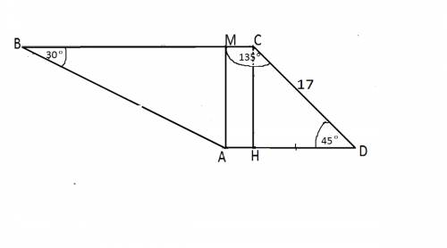Найдите боковую сторону ab трапеции abcd, если углы abc u bcd равны соответственно 30 и 135 градусов