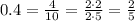 0.4 = \frac4{10}=\frac{2\cdot2}{2\cdot5}=\frac{2}5