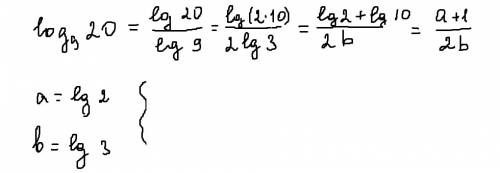 Выразить log 20 по основанию 9, через a и b ,если a = lg2, b = lg3