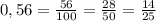 0,56= \frac{56}{100}= \frac{28}{50} = \frac{14}{25}